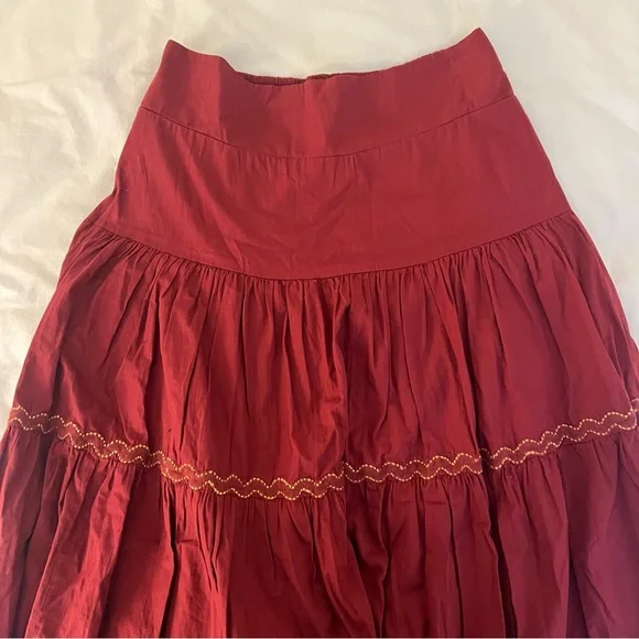 NWT ANTHROPOLOGIE TIERED LACE
MAXI SKIRT Deep Red - Picture 3 of 7